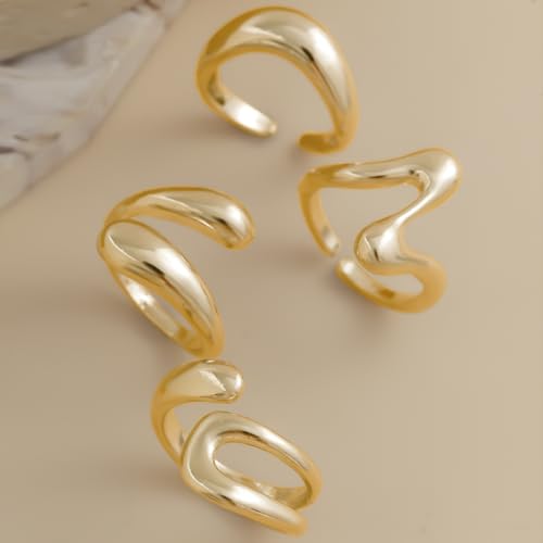 Image of Shining Diva Fashion Stylish Trendy Finger Rings Set for Women & Girls | Chunky Minimal Statement Ring Combos Modern Elegant Jewellery Collection