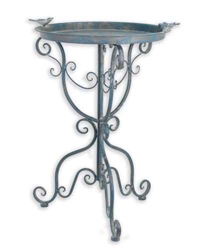 JS Garten Deko Jugendstil Vogeltränke mit Ständer aus Eisen in blau Romantische Gartendeko Vogelbad, Höhe 74 cm