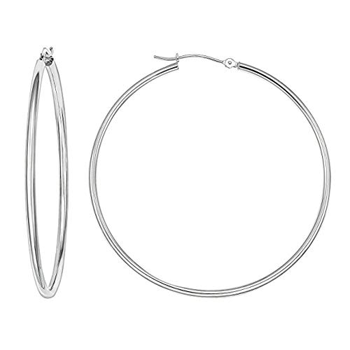 Image of 14k White Gold Classic Round Hoop Earrings