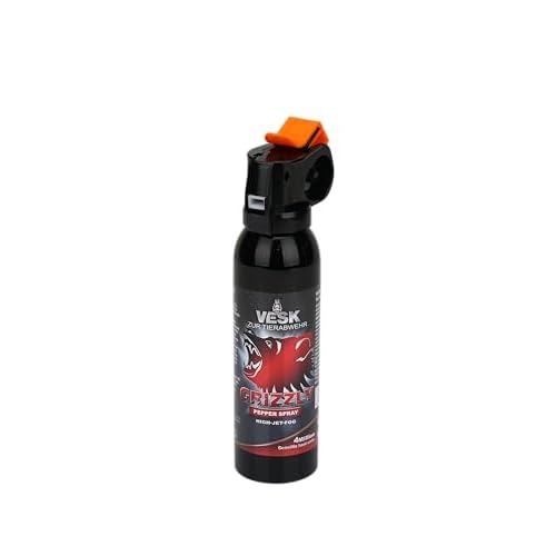 Pfefferspray VESK Grizzly Outdoor High Jet Fog Breitstrahl in verschiedenen Größen zur Heimverteidigung Selbstverteidigung extrem stark 4 Mio. Scoville Bärenverteidiger Bärenabwehrspray