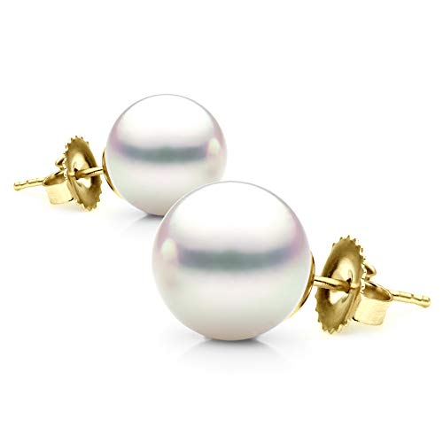 14K Gold 8-8.5mm White Akoya Saltwater Cultured Pearl Stud Earrings, AAAA Quality2