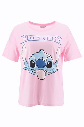 Disney Stitch Camiseta para Mujer, Stitch Camiseta Algodón Suave de Manga Corta Mujer y Adolescentes | Talla L | Rosa