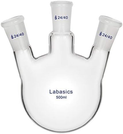 Labasics Glass 500ml 3 Neck Round Bottom Flask RBF, with 24/40 Center and Side Standard Taper Outer Joint, 500ml