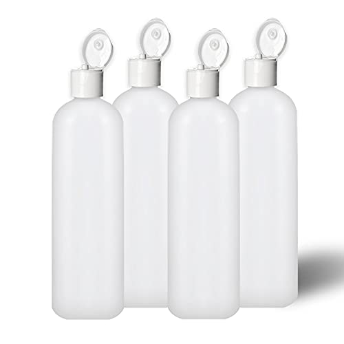 MoYo Natural Labs 4 oz Travel Bottles, Empty Travel Containers with Flip Caps, BPA Free HDPE Plastic Squeezable Toiletry/Cosmetic Bottles (Neck 20-410) (4 Pack, Translucent White)