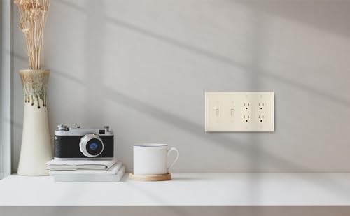 Henne Bery Modern Edge Decorative Wall Plate Switch Plate Outlet Cover, Durable Solid Zinc Alloy (Double Toggle/Double Decorator, Light Almond) - Thumbnail 5