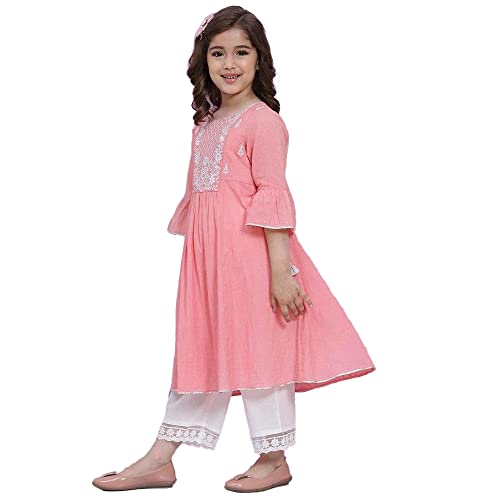 Image of BIBA Solid Cotton Round Neck Girls Ethnic Set