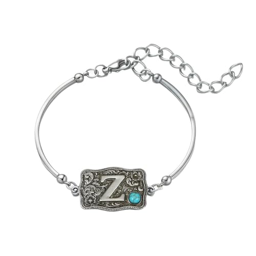 Image of Belt Buckle Bracelet Initial Letter A-Z Bracelets Western Cow Tag Bracelet Belt Buckle Necklace Western Style Initial Letter Pendant Necklace