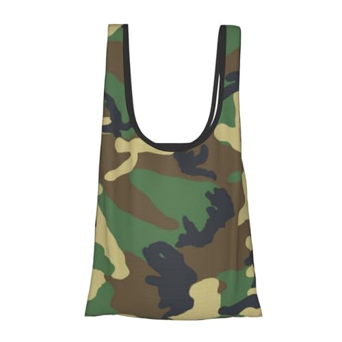 Image of FLYIFE Green Military Camo Printed Shoulder Shopping Bag For Women, Foldable Tote Bag Durable And Waterproof Shopper Bags