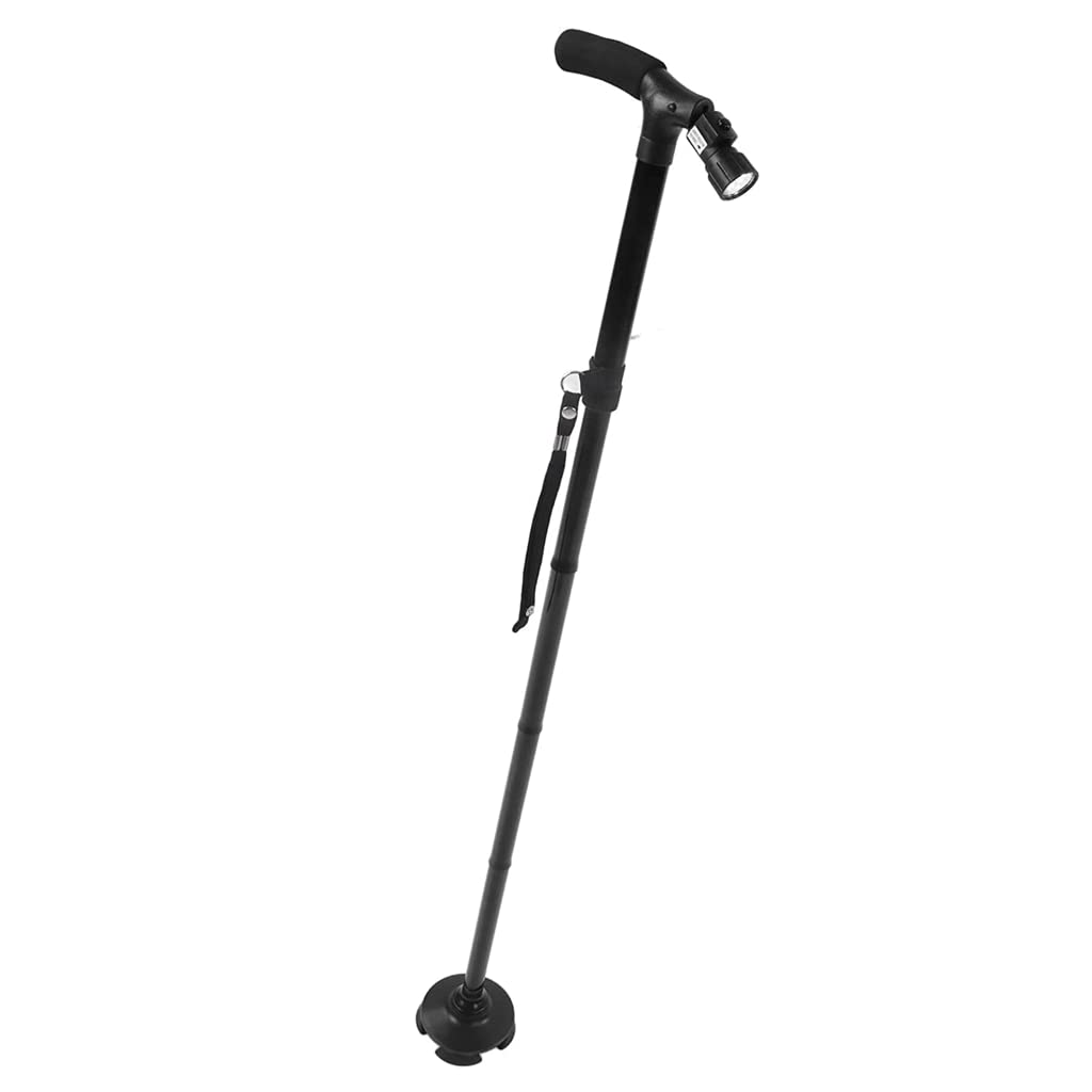 Muletas para adultos Muletas clásicas para ancianos Bastón retráctil de aleación de aluminio con linterna Paseo nocturno Bastones de altura ajustable Conveniente