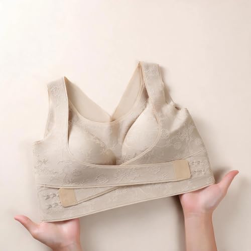 Bras for Women No Underwire Bras for Women Push Up High Support Front Closure Posture Correcting Wireless No Underwire Crossy Back Support Bra Beige XL - image 4