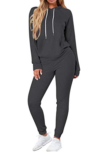Outfits Casual Fit Drop Shoulder Sweatshirt Jogger Pant 2 Piece Outfits for Women Dark Grey L