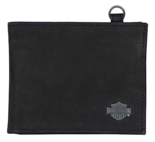 Harley-Davidson Men's B&S Bi-Fold Leather Wallet w/RFID Protection - Black