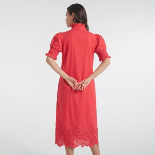 Image of Women's Summer Embroidered Midi Dress 2026 Button Down Short Sleeve Floral Shirt Dress