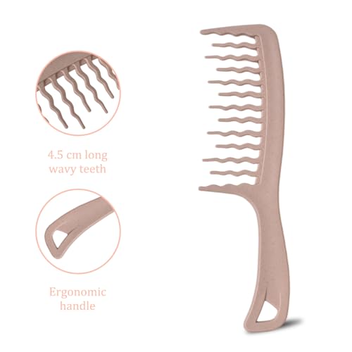 2 Stück Breiter Zahnkamm, Lockenkamm mit Gewelltem, Grobzinkiger Kamm für Locken, Verdickt und langlebig, Entwirrt und Definiert Locken, Rosa