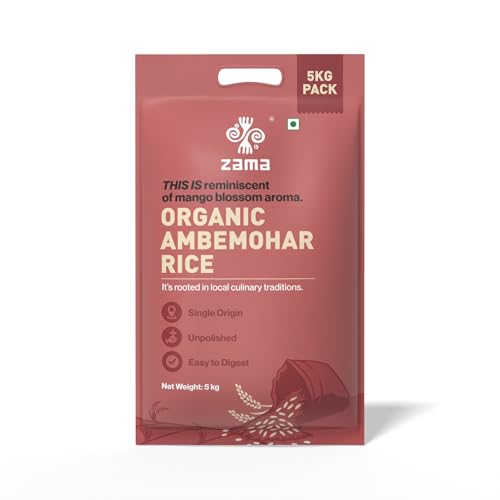 Zama Organics Ambemohar White Rice 5kg | Handpounded Rice | White Fragrant Ambemohar Rice.
