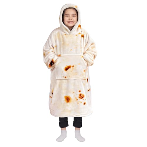 Image of Waitu Wearable Blanket for Kids, Wearable Blanket Hoodie Gifts for Teens Girls and Boys, Warm Blanket Sweatshirt for Teenage, Thick Flannel Hoodie Blanket with Sleeves - Burritos