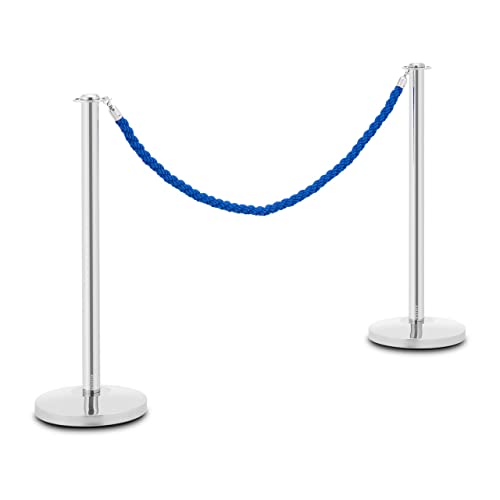 ulsonix ULX-BF13 2 poteaux de balisage à corde 150 cm argent tête plate Poteaux de balisage à corde Poteaux de guidage Cover