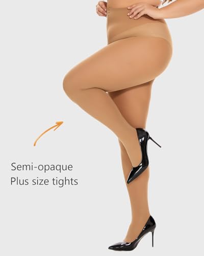 Image of DUCMODA Plus Size Tights for Women, Ultra Soft Solid Color Semi-Opaque Pantyhose, Nylon High Waist Stockings 1X 2X 3X 4X