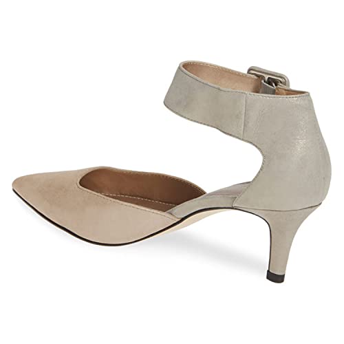 FOWT Women’s Ankle Straps Buckles Pumps Sexy Closed Pointed Toe Kitten Heels Pump D'Orsay Mix Color Leather Upper for Ladies Work Daily and Commuting Size 4-16 US2