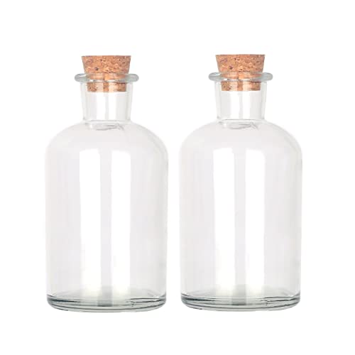 Magic Season Decorative Glass Bottles with Cork Stoppers (8.5 fl oz. Round Bottles / 2 Pcs)