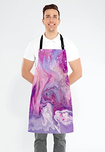 Wasach Purple Marble Pattern Apron,Adjustable Neck Bib for Men Women,Suitable for Kitchen Cooking Waitress Chef - Image 3