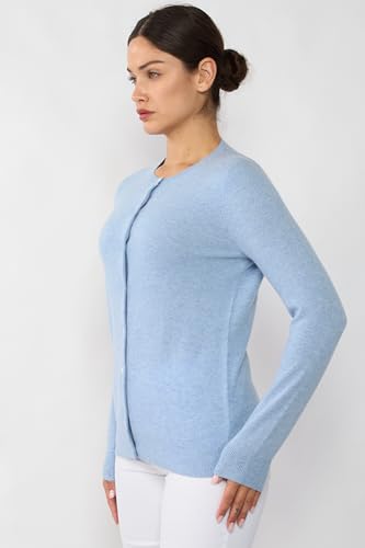 Image of JENNIE LIU Women's 100% Cashmere Button Front Long Sleeve Crewneck Cardigan Sweater