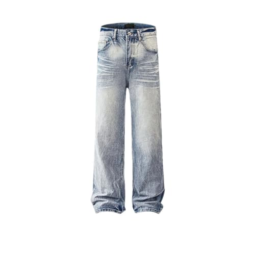 Men's Unisex Vintage Washed Jeans, Summer Retro, Straight Leg Casual Loose Fit Denim Pants