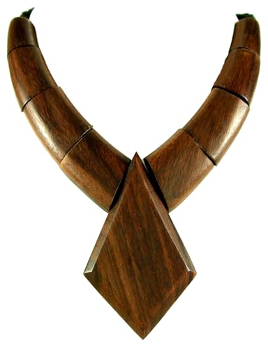 Wooden Necklace for Women Men, Natural Large Boho Tribal Sono Wood Pendant on Adjustable Cord Handmade Necklace GA082