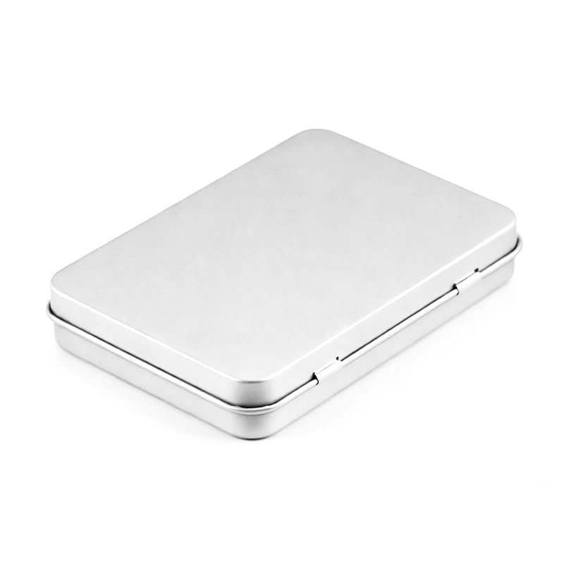 Nikovoke 1Pcs Hinged Tin Box, Rectangular Metal Storage Container for Small Items - 10.8 x 7.6 x 1.77cm