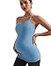 AugIris Y Back Maternity Tank Top for Women Double Lined Ruched Pregnancy Spaghetti Strap Cami Sleeveless Crew Neck Yoga Top Blue Gray