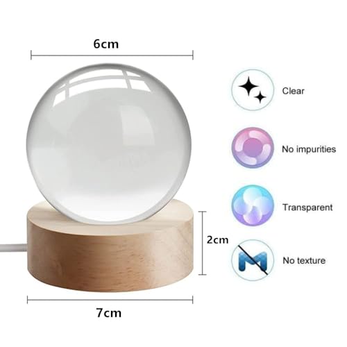Image of 3D Crystal Ball Night Light Clear Galaxy LED Light with Wooden Base Glass Ball Ornaments Nightlight Decolamp with Touch Switch LED Lamp Gifts for Home Desktop Decor-Moon