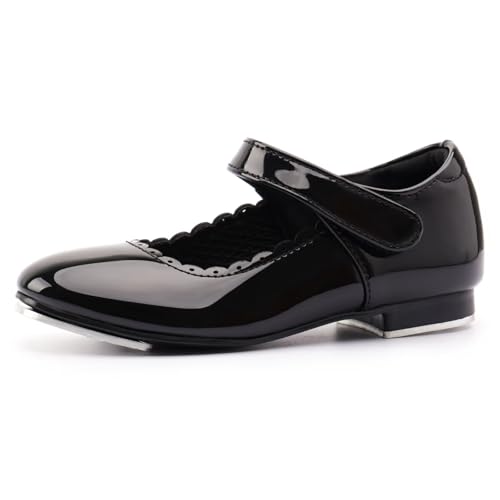 Asyusyu Tap Shoes for Girls Kids Tap Dance Shoes PU Patent-Black 13 UK