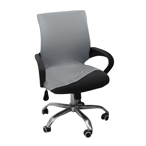 Image of HOKIPO 'SereneSolids' 140 GSM Office Chair Cover for Desk Chair (Low-Back) - 140 GSM Stretchable Fabric - Washable & Anti-Slip - Fits Small & Low-Back Office Chairs, Smokey Grey (AR-6222-SGRY-S)