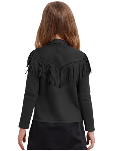 Girls Vintage Cowgirl Shirt Faux Suede Long Sleeve Button Down Fringe Jacket Top2