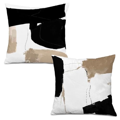 Foritho Abstract Boho Neutral Beige and Black Pillow Covers 18x18 Set of 2, Neutral Room Decor, Modern Contemporary Black White and Brown Decorative Throw Pillow Covers for Bedroom Living Room Home