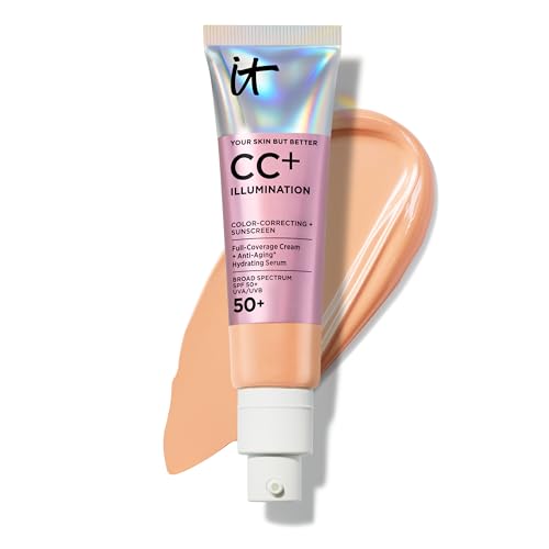 IT Cosmetics CC+ Cream Illumination (Medium Tan) - Radiant Full Coverage Foundation With SPF 50+, Color Corrector & Hydrating Anti-Aging Serum, Hydrolyzed Collagen + Peptides - 1.08 fl oz