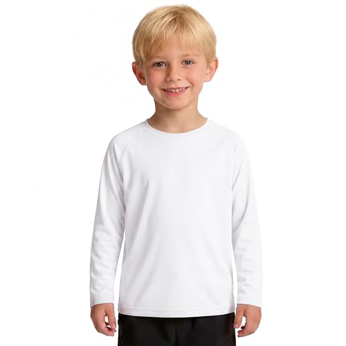 PUMYOON Baby Boys Swim Shirt Toddler Long Sleeve Rash Guard UPF 50+ Sun Protection Quick Dry Moisture Wicking for Beach Pool and Outdoor Play White