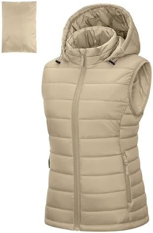 Outdoor Ventures Damen Steppweste mit Kapuze Packbare Übergangswesten | Wasserabweisend, Warm, Leicht, 3 Taschen, Gefütterte Hybrid, Durchgehendem Reißverschluss, für Wandern Campi