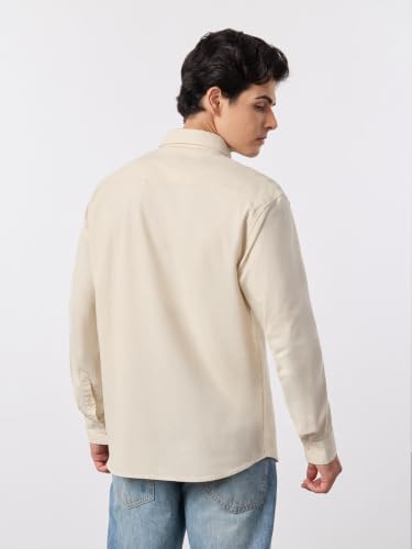 Image of The Souled Store Cotton Linen: Men and Boys Long Sleeve Spread Collar Solid Cotton Relaxed Fit Easy to Style Everyday Office Wear Cotton Linen Shirts