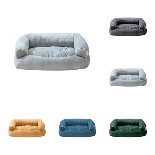 SJGEIDM 犬 ベッド 猫 犬用 ひんやり 通気性いい ペット用ベッド ソファ型 暑さ対策 ペットベット 肘掛け&取っ手付き 滑り止め 洗える 猫用ベッド 犬ベッド 小型犬 子犬 噛み耐性 取り外せるカバー ソファベッド 防滑 オールシーズン (ライト