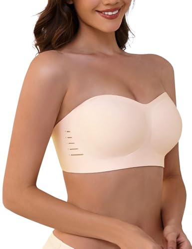 Xnova Women's Strapless Bras Wireless Invisible, Bandeau Nude Bra Non-Slip Silicone Tube Top, Seamless Multiway Convertible T Shirt Bralette with Removable Straps (Beige-P, L) - Image 7