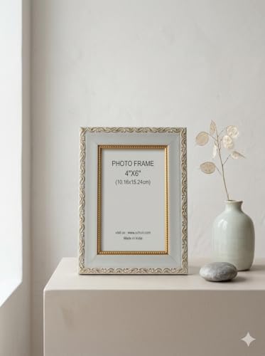 Image of Vintage Gulley Photo Frame with Stand|4 inch x 6 inch, White Design I Horizontal