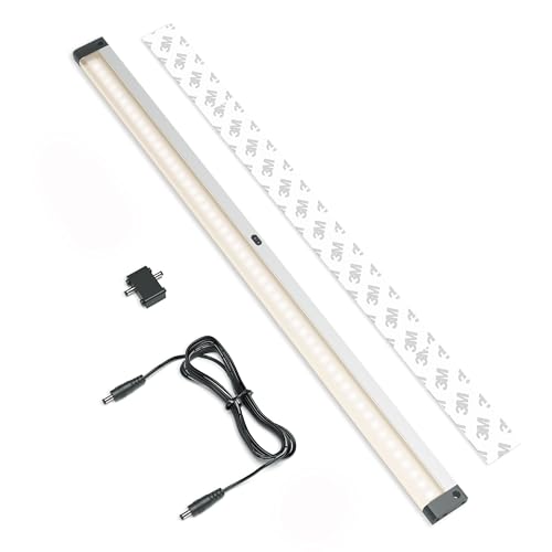 EShine Extra Long 20 inch LED Dimmable Under Cabinet Lighting Strip, NO Sensor, Black, with Accessories (No Power Supply Included), Warm White (3000K)