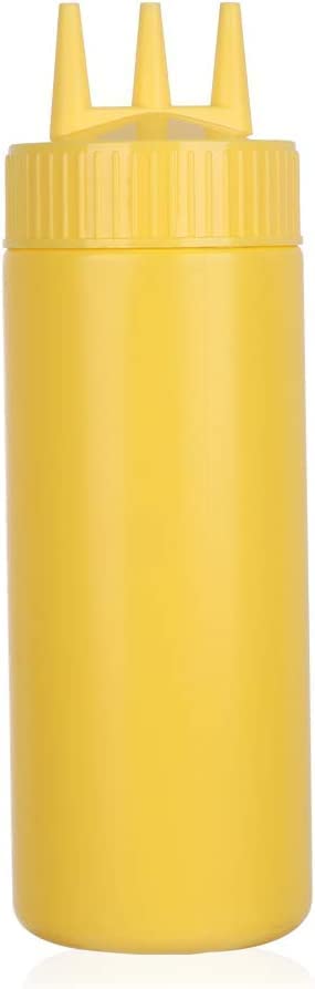 UNEQUETREND Squeeze Bottle 3 Hole Ketchup Mustard Salad Dressing Seasoning Squeezer Suitable for Family Restaurant Bakery (500 ml, Multicolor) (500, Round, 1, PTHK-4511)