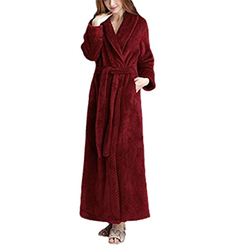 Peignoir en flanelle de luxe chaud et épais couleur vin taille L