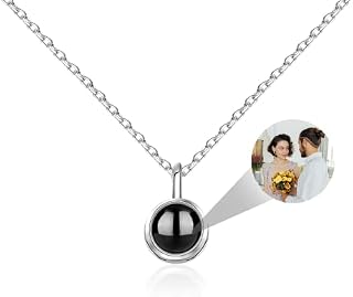 Homgeel Custom Photo Projection Necklace 925 Sterling Silver Personalised Round Pendant 100 Languages I Love You Necklace with Picture Inside Love Memories Jewelry for Women Gifts for Valentine's Day
