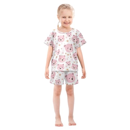 ALAZA Bear Star Cartoon Pajamas Set Short Sleeve Cotton Sleepwear Summer Pjs 2 Piece 5-14Y3