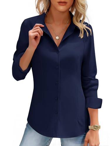 HOTOUCH Women's Button Down Shirts Long Sleeve Dress Shirt Slim Fitted Work Tops Collared Dressy Casual Business Blouses