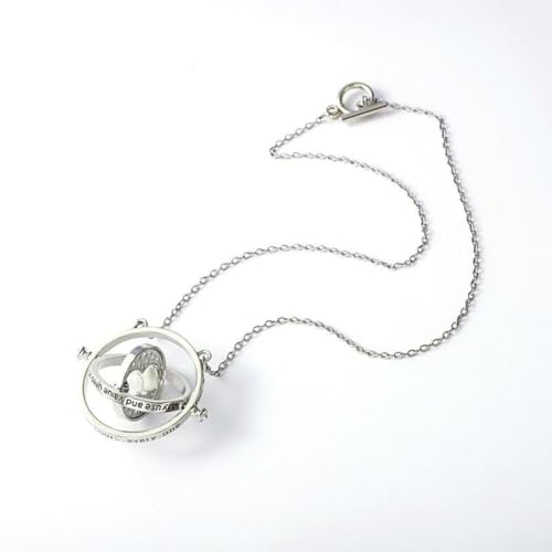 Time Hourglass Necklace Silver, Magical Travel Hourglass Rotating Pendant Necklace, Gift Fans Costume Jewelry2