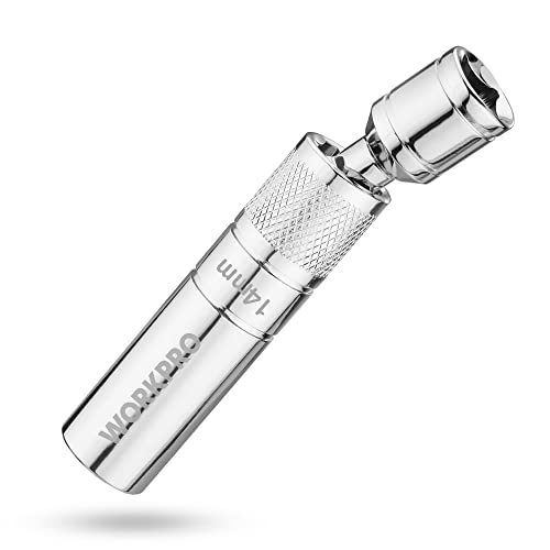 WORKPRO 14 mm Magnetic Swivel Spark Plug Socket 3/8 Drive x 4 Total Length 360 Degree Swivel 12 Point Thin Wall